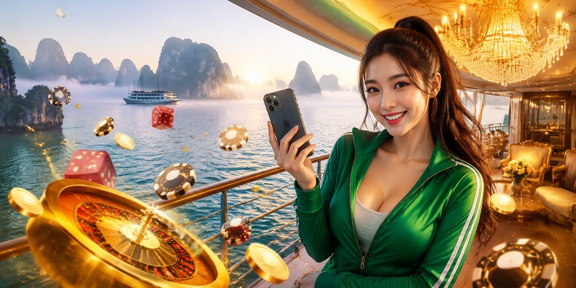 Khách du lịch tại vịnh Hạ Long xem thông tin kèo thưởng hoàn tiền trên điện thoại