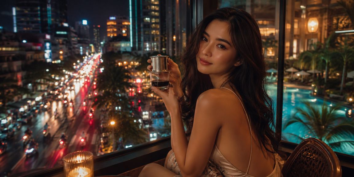 Người dùng tại TP. Hồ Chí Minh kiểm tra mã voucher thưởng nạp trên điện thoại bên ly cà phê buổi sáng