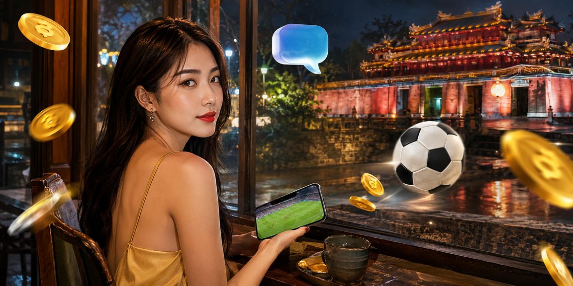 Nhóm bạn tại Huế ngồi xem trận bóng đá và theo dõi kèo cược qua điện thoại bên quán cà phê