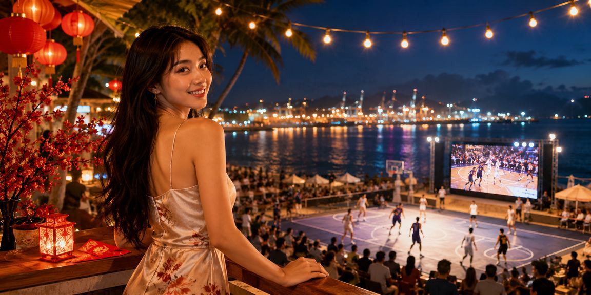 Người hâm mộ bóng rổ tại Vũng Tàu đặt kèo thể thao qua điện thoại dưới ánh đèn lồng về đêm